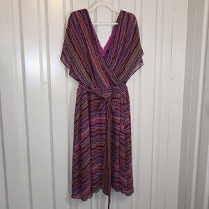 Maison Tara Womens Pink Purple Striped Crossover Top V Neck Dress size 24W EUC